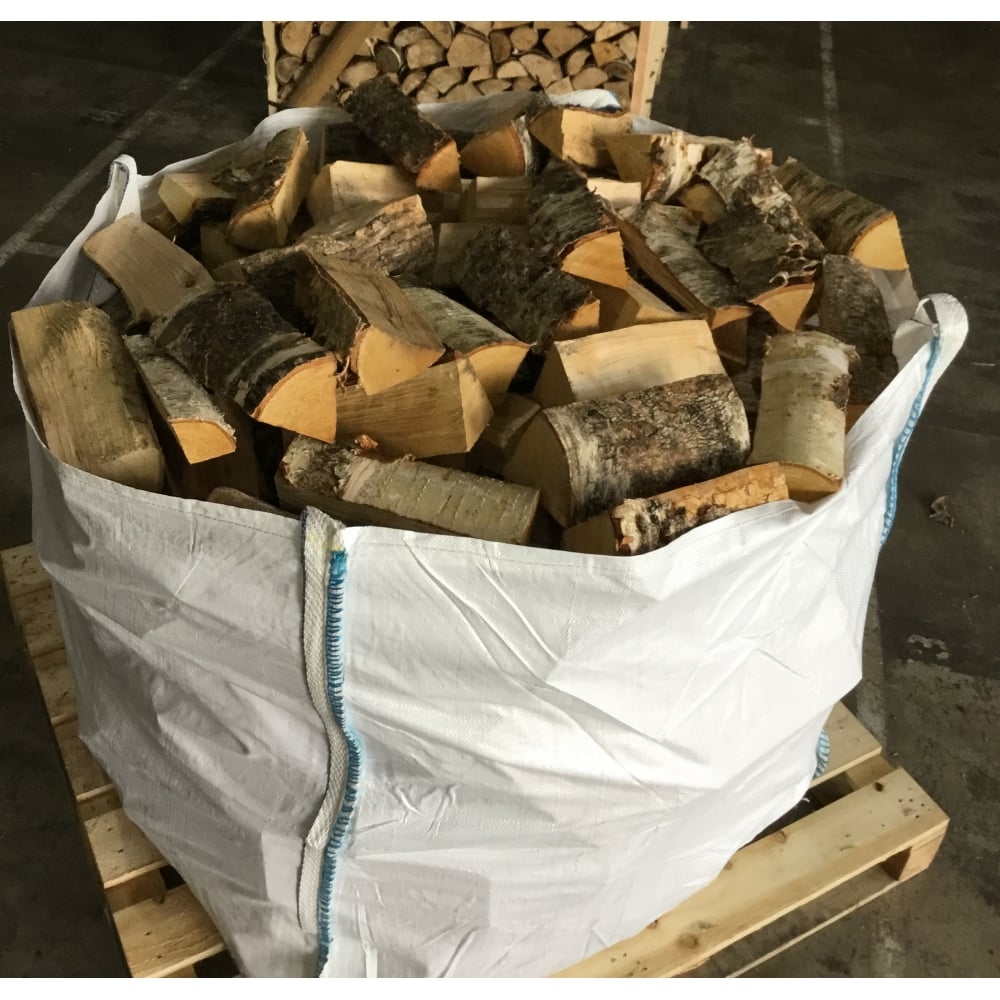 Bulk bag filled with kiln-dried birch firewood